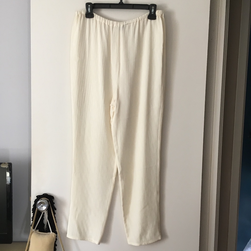 Gorgeous GIORGIO ARMANI Cream Textured Linen Blend Pull On Pants 42 S